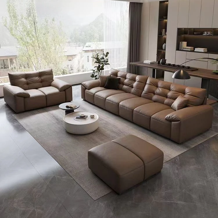 意式极简大象耳朵皮艺沙发客厅家用大小户型皮艺沙发直排2024新款