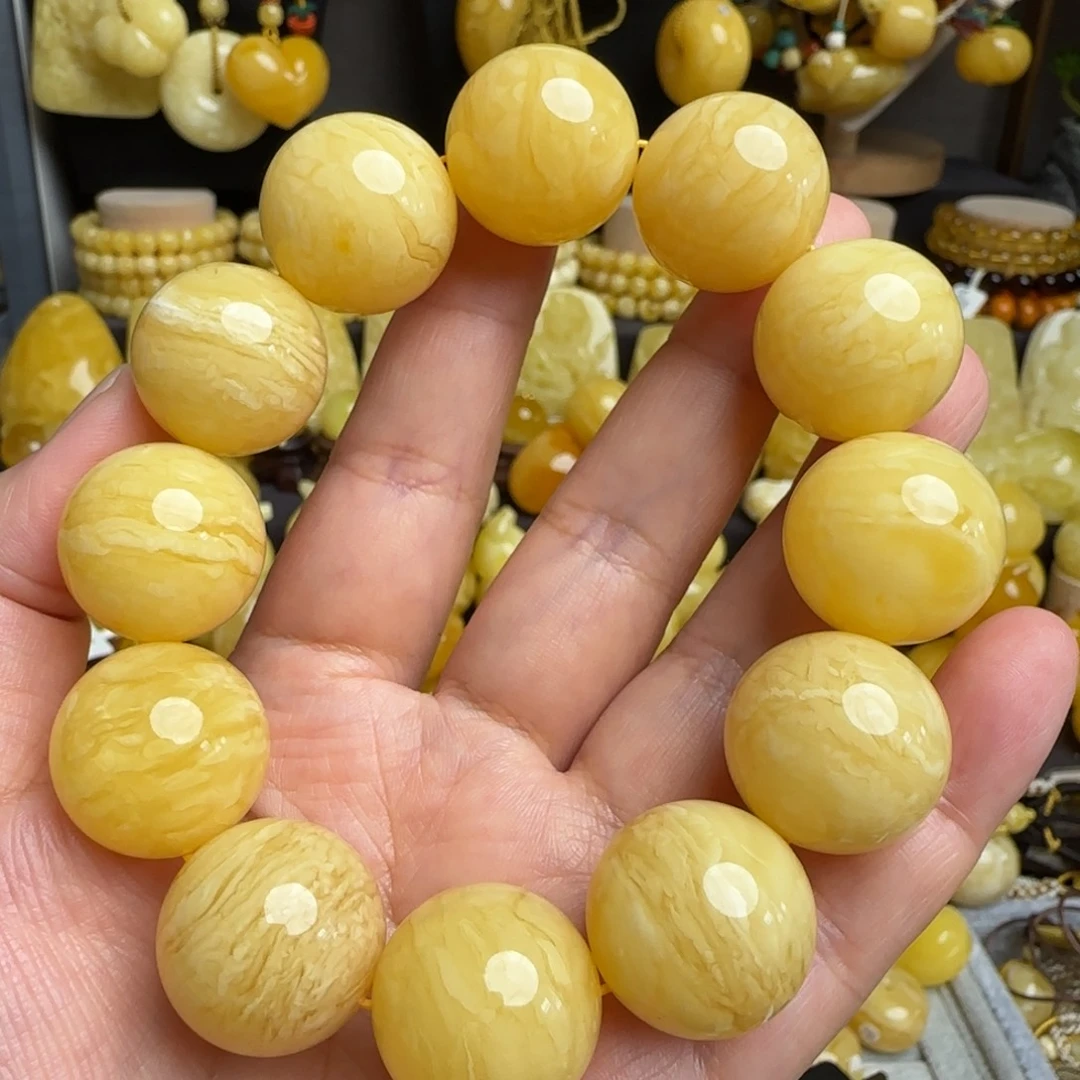 手串蜜蜡未镶嵌天然俄料虎皮妖花蜜蜡圆珠手串