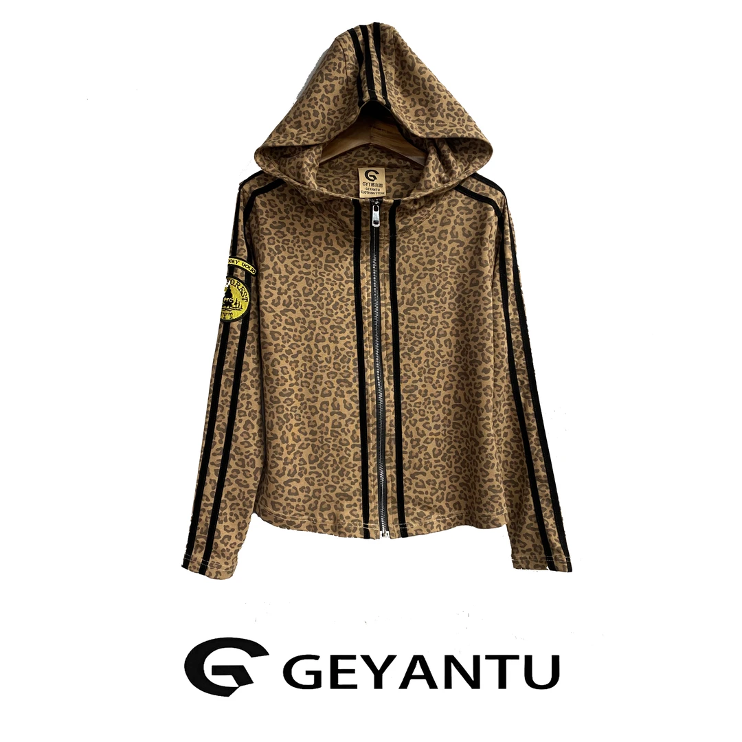 【GEYANTU】冬款加绒打底上衣短款时尚休闲女士印花豹纹百搭659