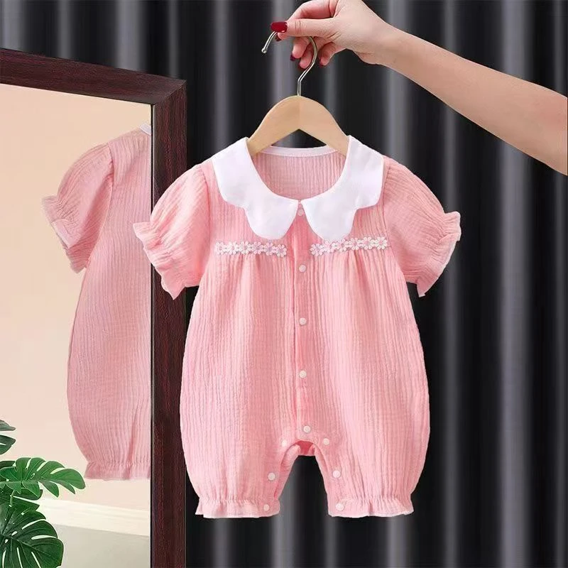 爬服纯棉软纱布哈衣夏天薄款婴幼儿幼儿外出服超萌秋季宝宝衣服