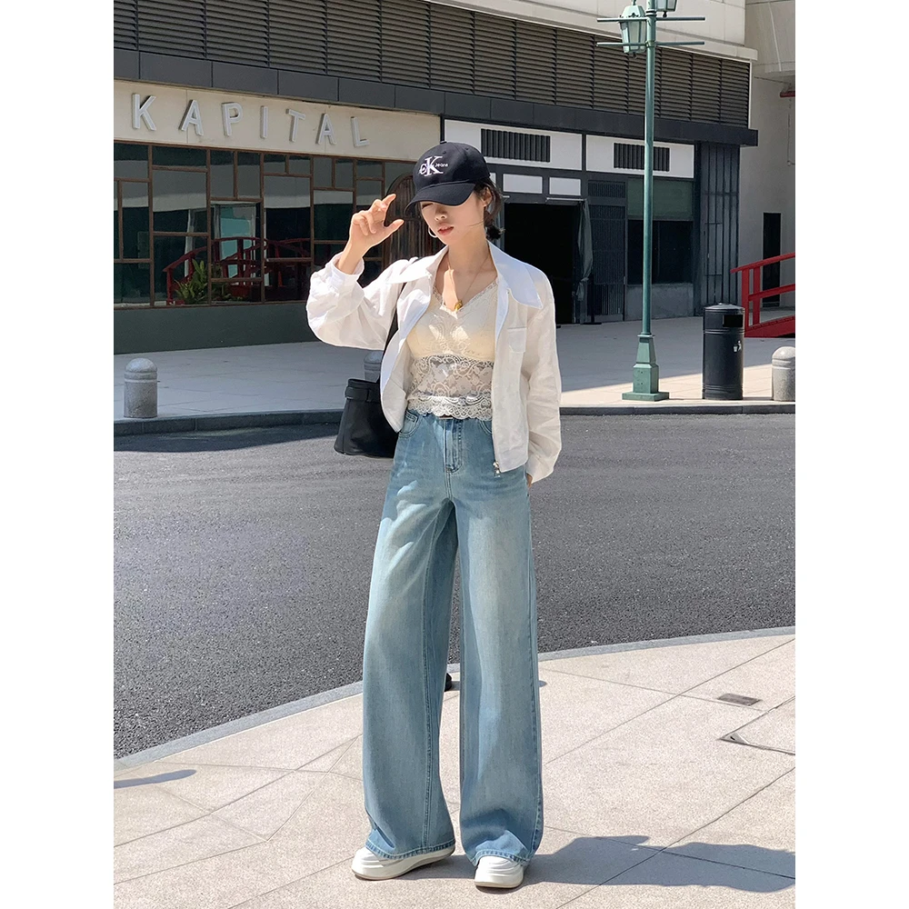 牛仔裤阔腿裤高腰直筒宽松长裤裤子春秋百搭休闲时尚显瘦89261