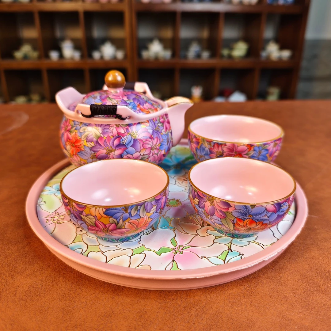 粉汝万花旅行套装带茶盘mc078