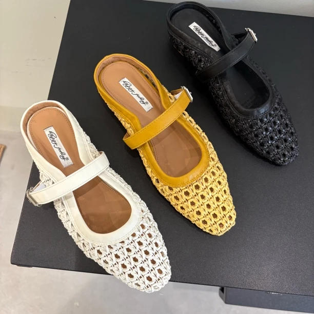 H 913-4 韩版内增高编织包头女夏季时尚百搭简约镂空海边凉拖鞋