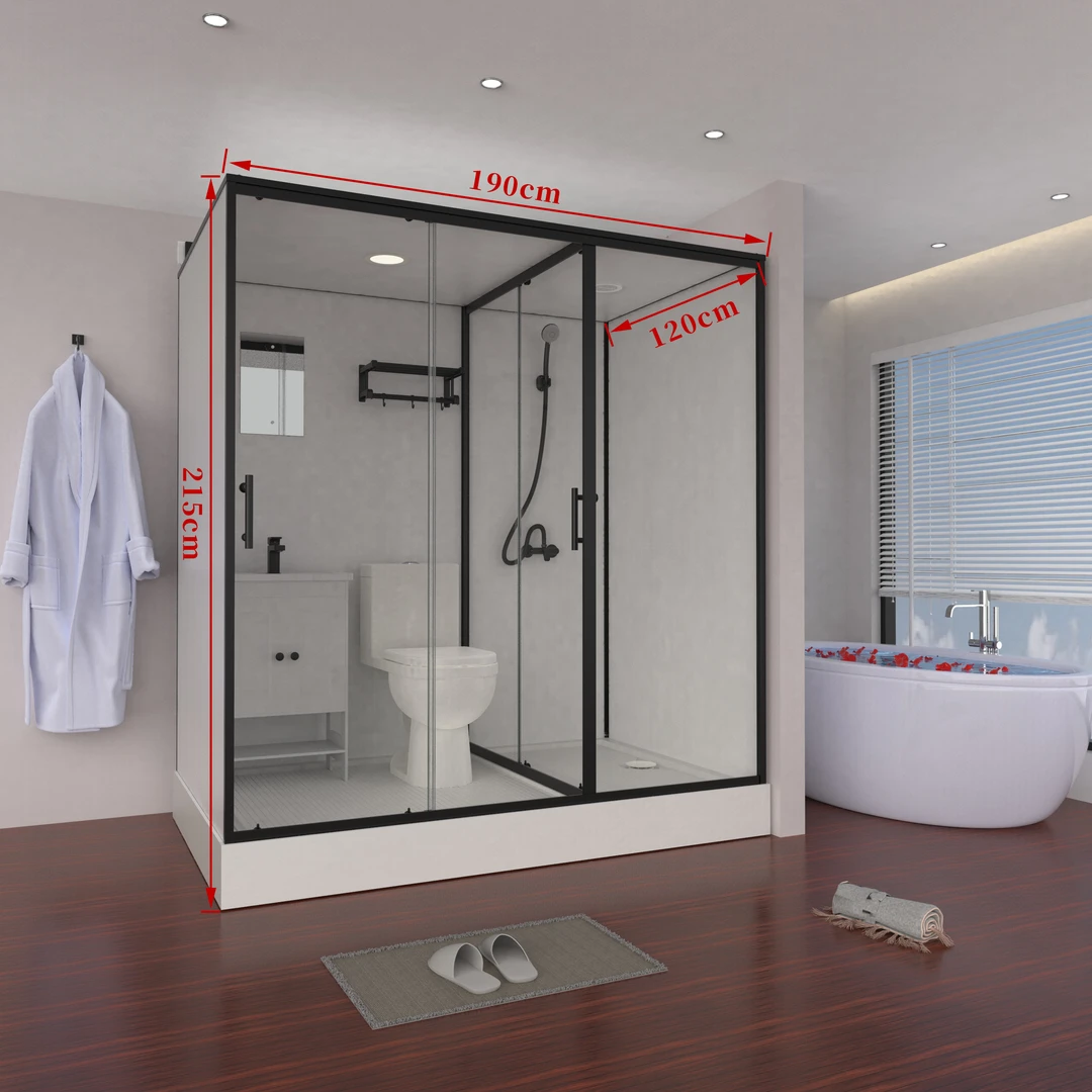 1.9*1.2*2.15黑正/侧开 含马桶玻璃隔断铝合金落地柜整体淋浴房