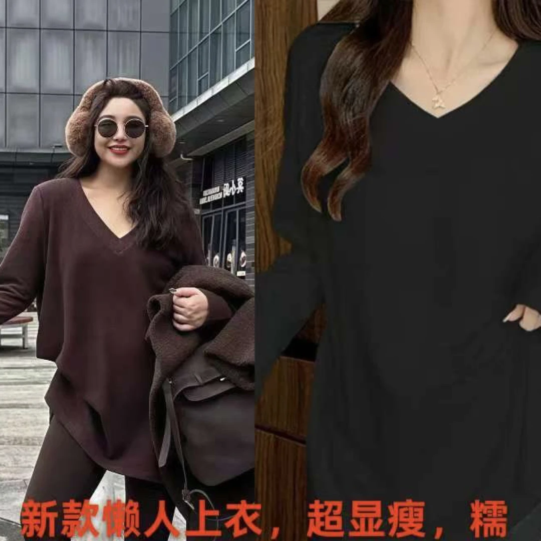 欧货ins风V领长袖显瘦百搭打底衫