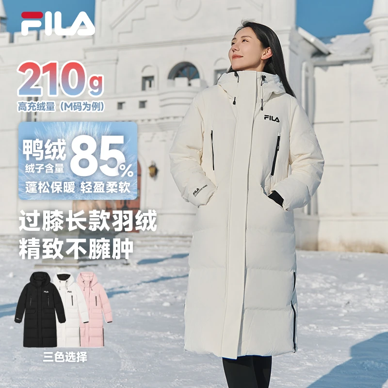 【长款休闲】斐乐女士冬季加厚保暖连帽防风时尚羽绒服F51W549997