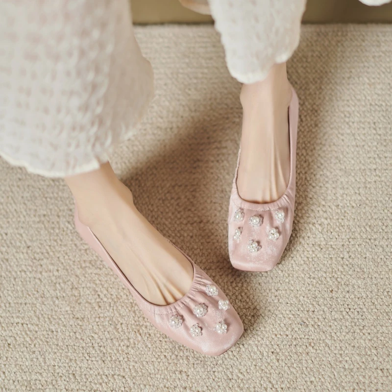 真皮新款平底仙女玛丽珍鞋珍珠芭蕾舞鞋仙女甜美蛋卷鞋豆豆鞋巨软