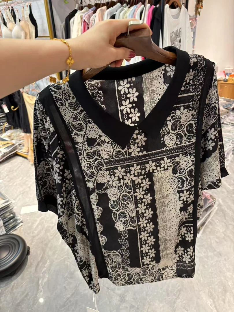 【丽丽家】夏季休闲翻领常规T恤时尚宽松短袖8896