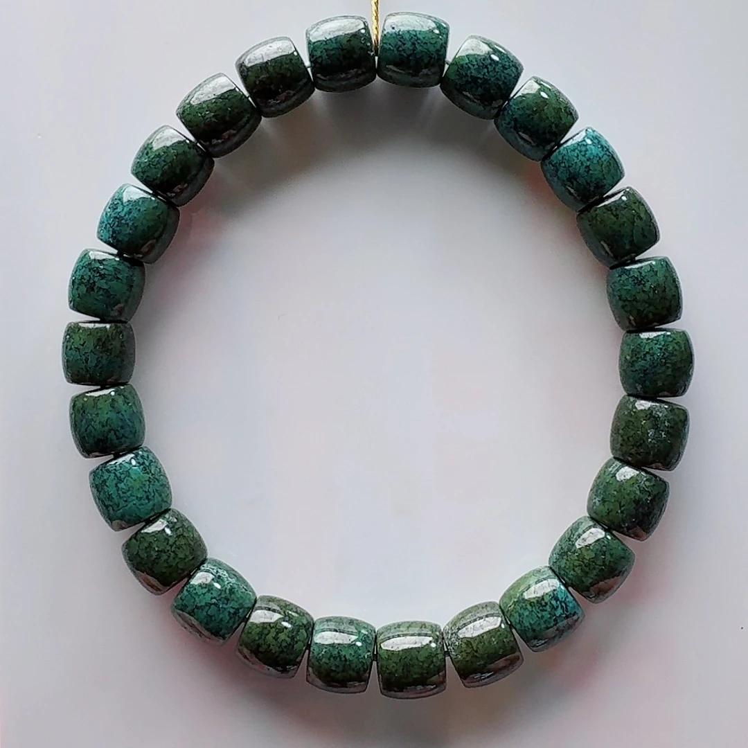 绿松石未镶嵌高瓷绿特色细网纹直切手串8.2