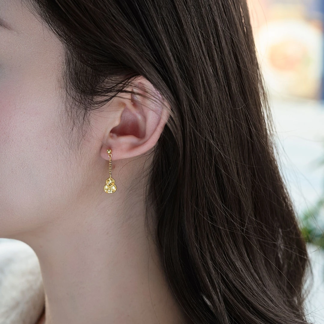 恒美娜 925银手链 手工锤纹葫芦耳坠 精致轻奢气质时尚小众