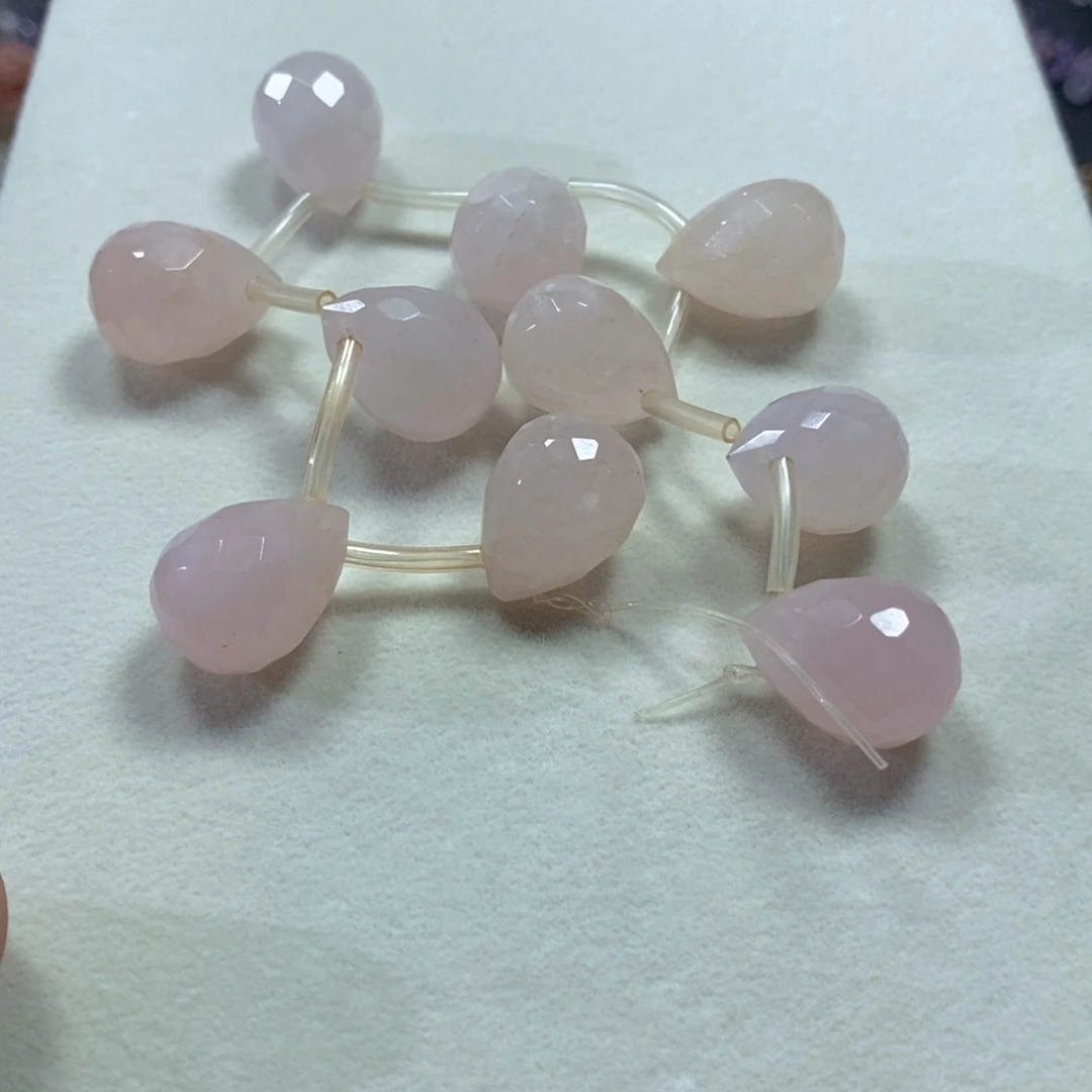 玛瑙/玉髓合金珠宝半成品粉水晶水滴切面一条10颗