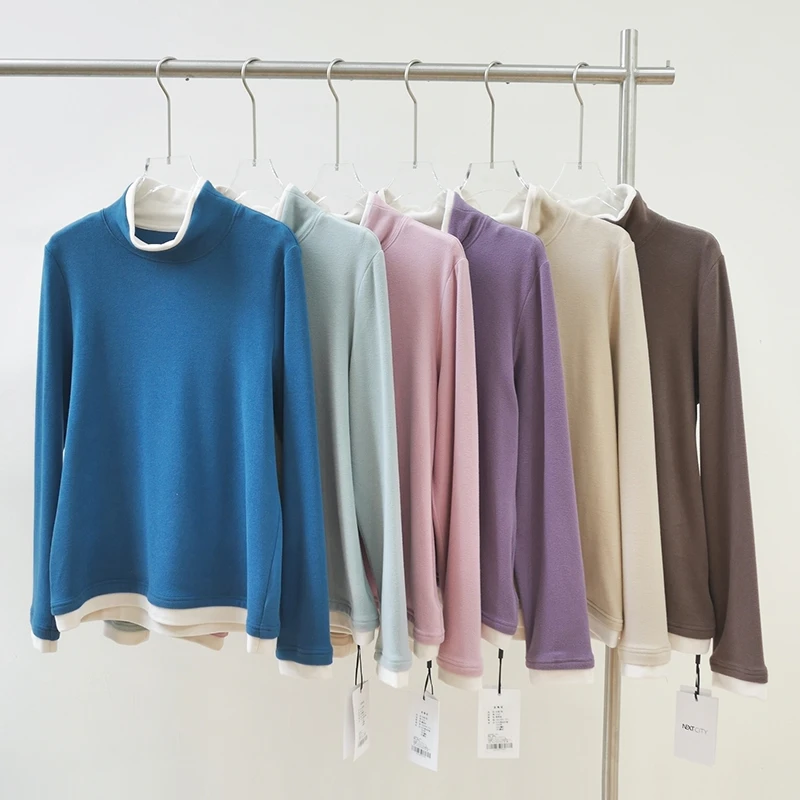 【朵儿studio】撞色高领！双面德绒！T恤打底衫 D597