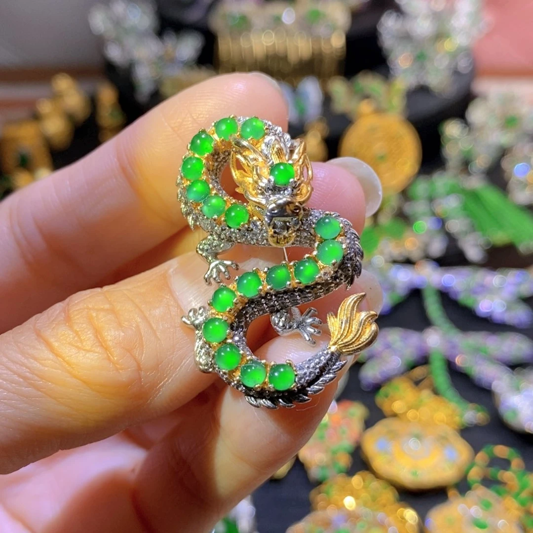 吊坠(不含链)银S925镶嵌翡翠