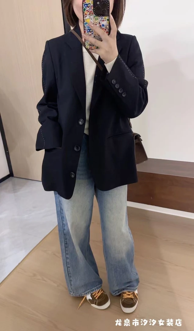 【汐汐女装二店】小个子定制平驳领宽松型秋季纯色西装 CHX25065