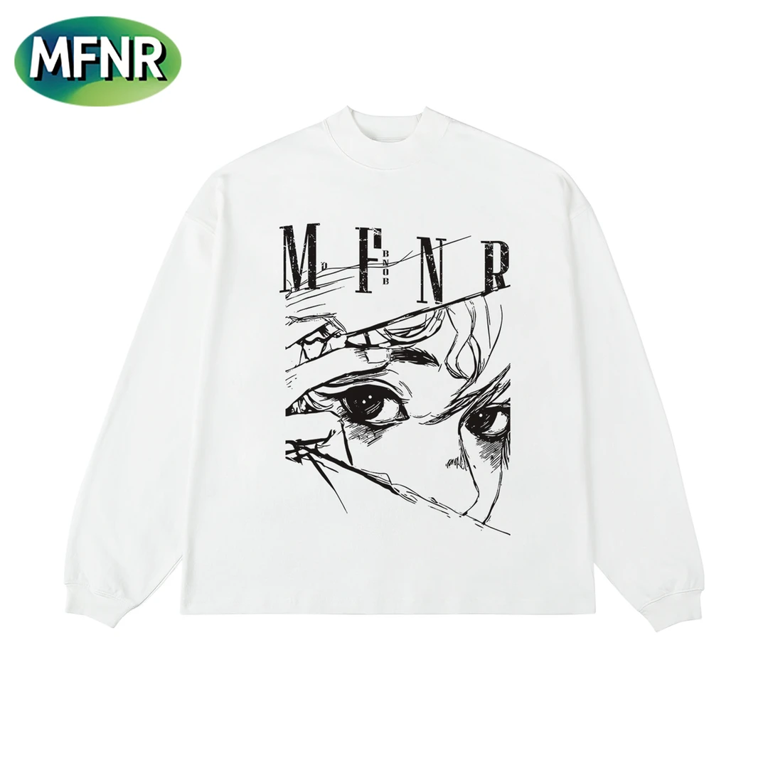 美式潮牌复古百搭圆领长袖T恤男秋冬新款小众设计感印花打底上衣