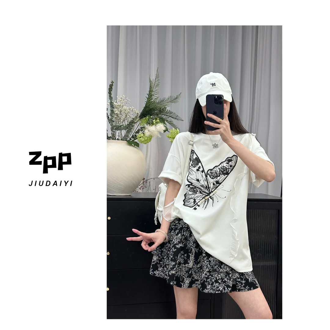 玖黛衣【蝶精灵】新款夏季时尚蝴蝶印花短袖T恤TXP39490