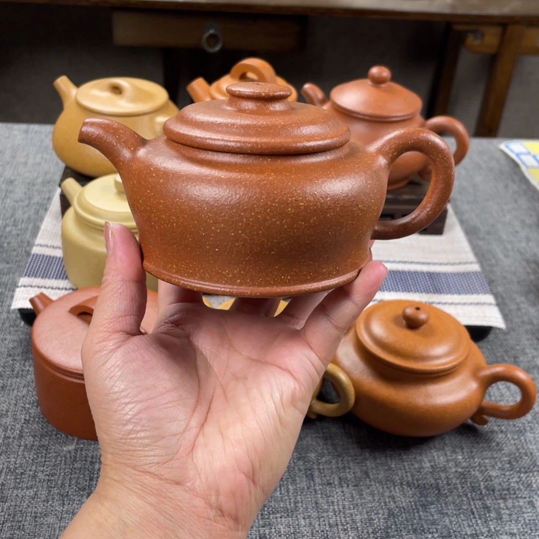 紫砂茶壶红降坡忘优全手16目240手工泥