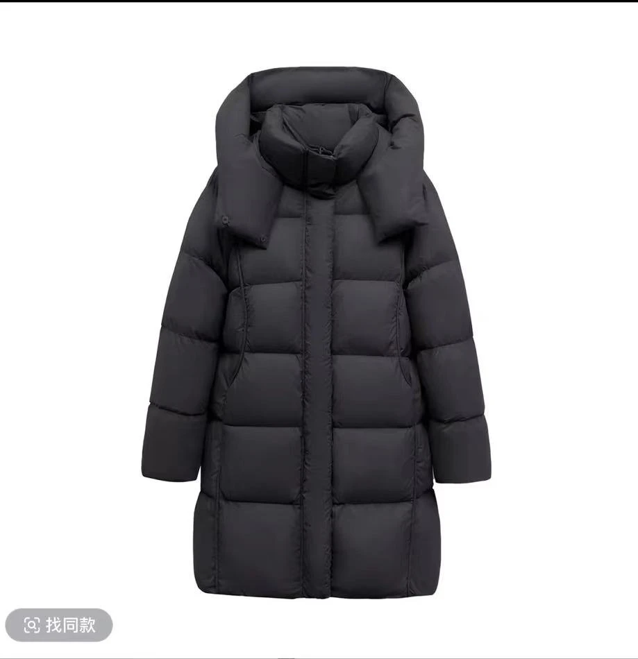 泡芙连帽300g及以上（含）厚款中长款羽绒服