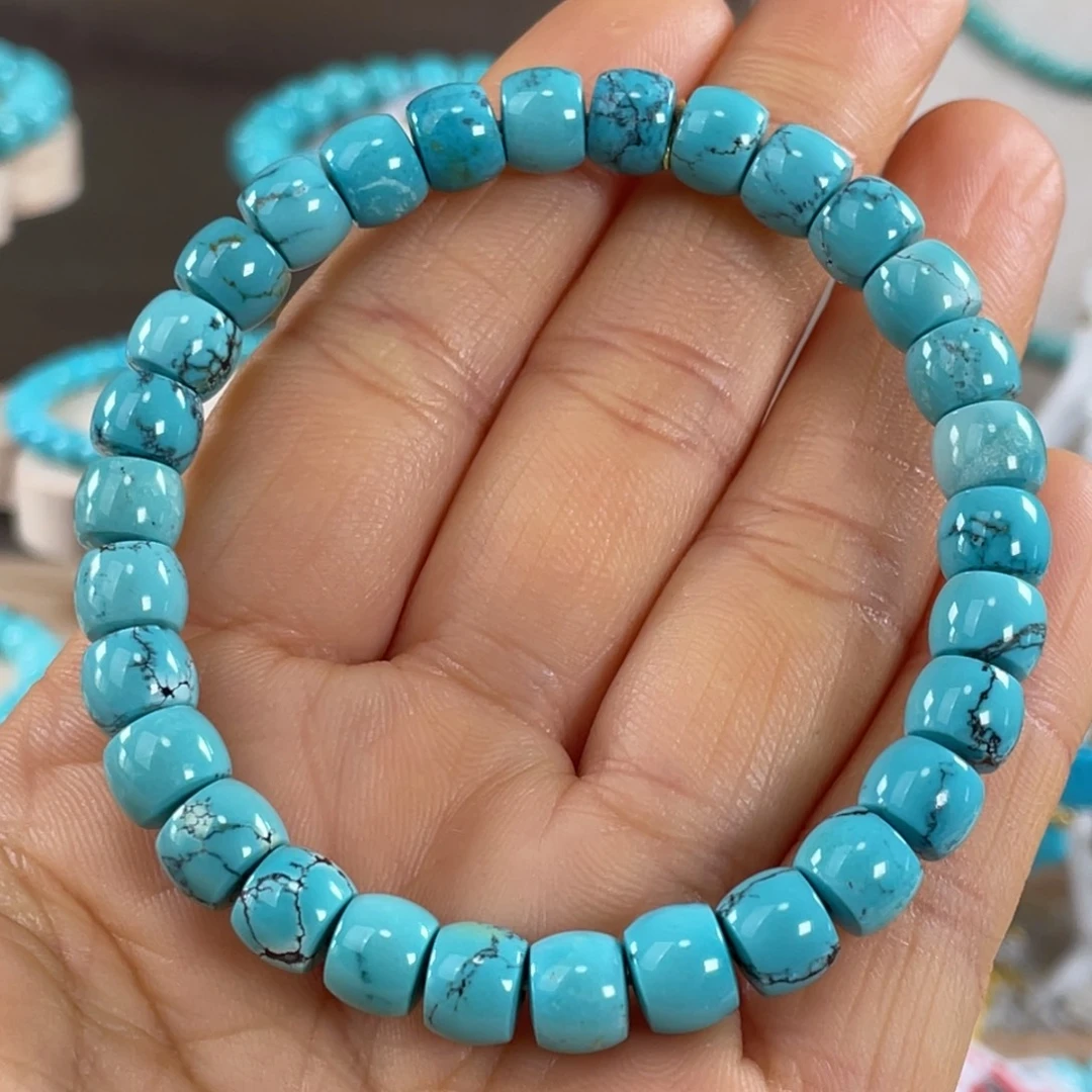 绿松石未镶嵌套链8mm高瓷高色直切