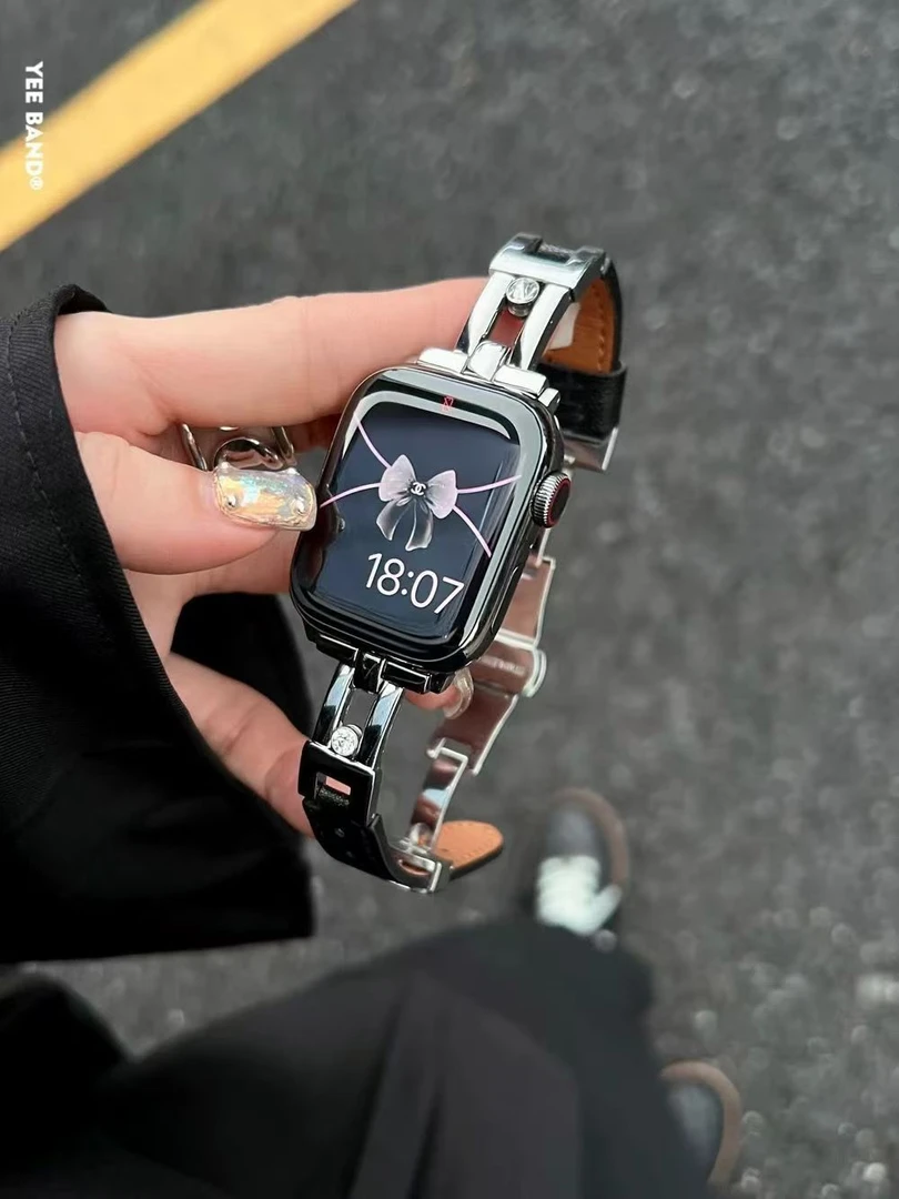 金属滑梯皮质蝴蝶扣表带红米表带watch4/5小米9pro腕带redmiwatch