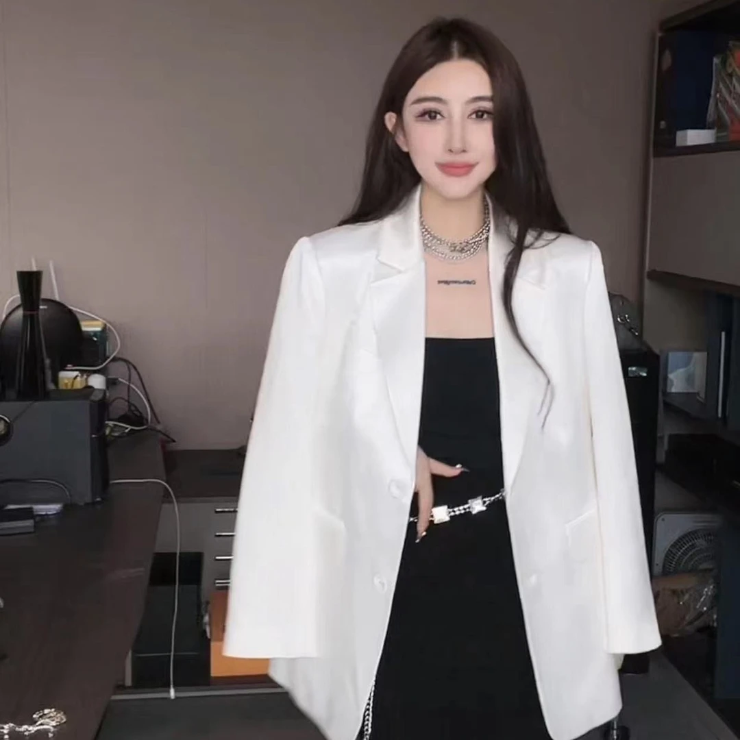 女士缎面醋酸黑色西装外套女气质名媛御姐高级感春季2025新款韩版