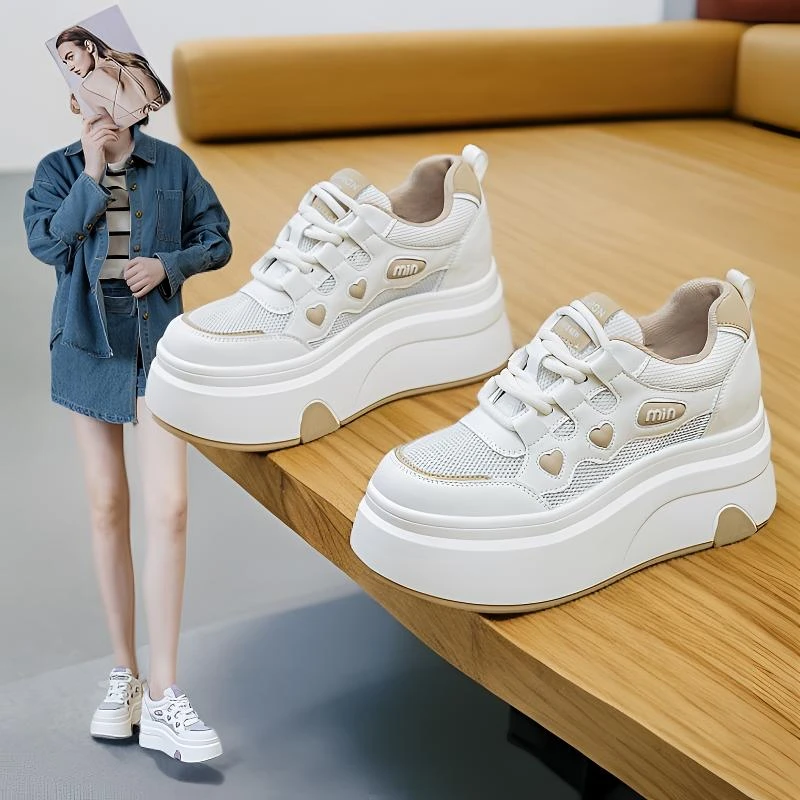 内增高8cm高跟小白鞋潮女ins韩版小个子厚底休闲板鞋2025夏季爆款