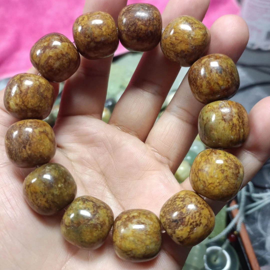纯天然岫玉糖皮手串13粒
