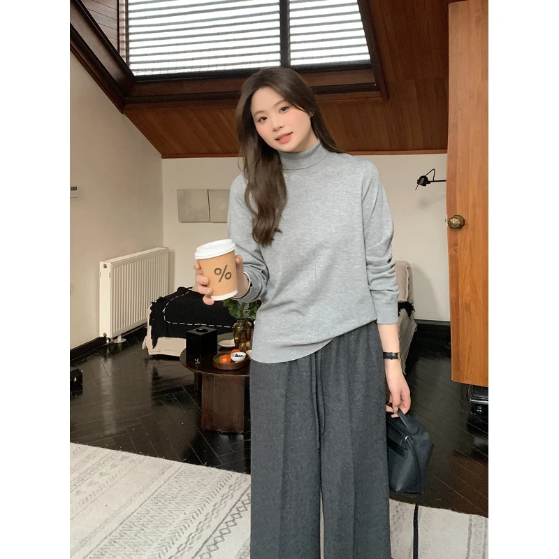 【ALINDM年终大清仓】胖mm高领打底毛衣200斤显瘦简约针织衫女LZ003