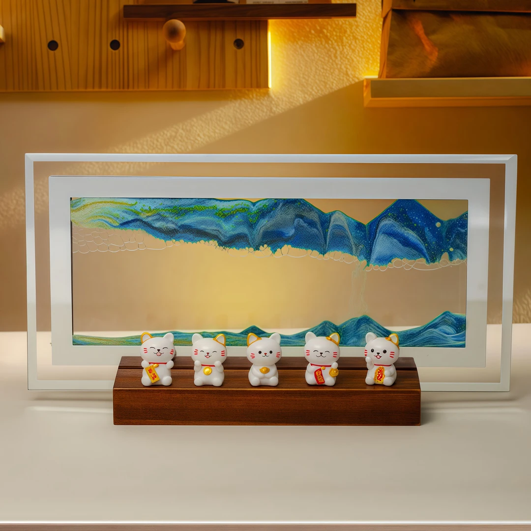 3D流沙画创意招财猫摆件家居客厅办公室桌面装饰品乔迁送礼物推荐