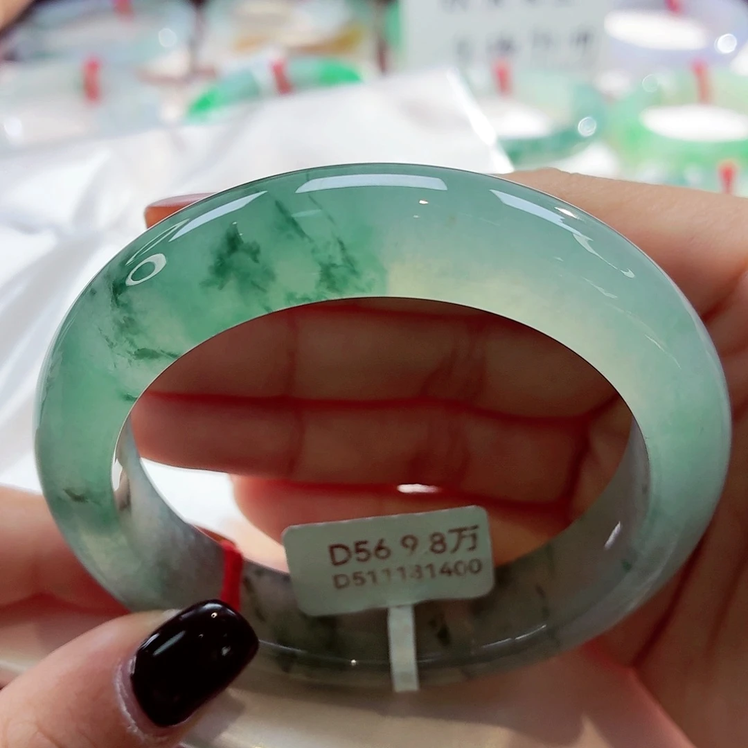 翡翠未镶嵌手镯绿水青山冰飘花68-24