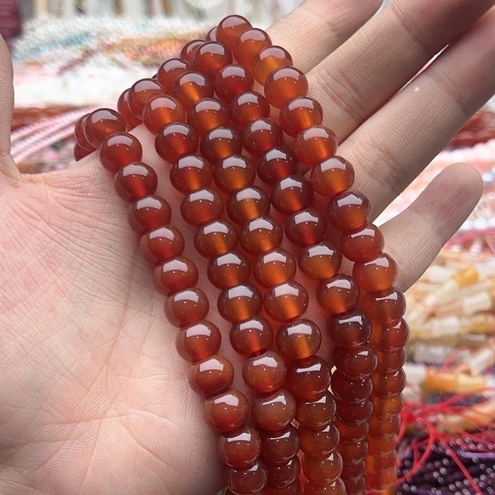 玛瑙/玉髓珠宝半成品未镶嵌一条10mm左右红玛瑙老型珠