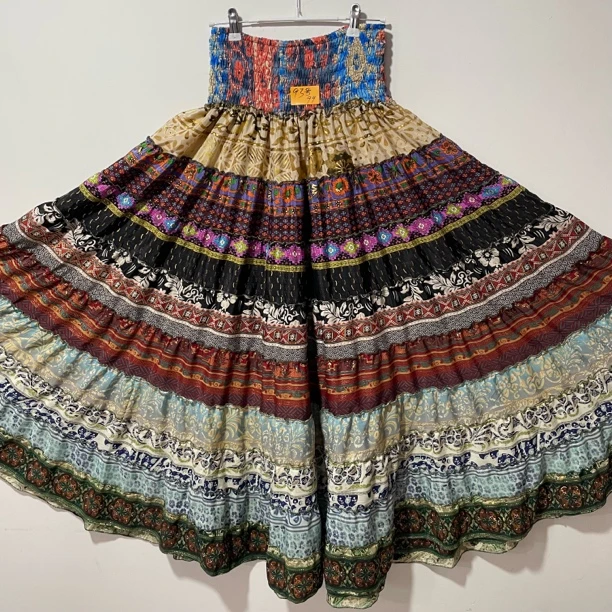 尼泊尔异域风情夏季女士复古碎花休闲半身裙高腰时尚拼接蛋糕裙