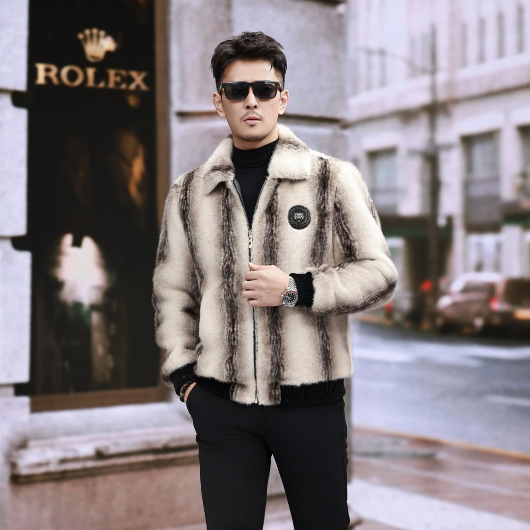 男款保暖冬季厚款潮流短款毛皮草加绒加厚款皮衣翻领99号