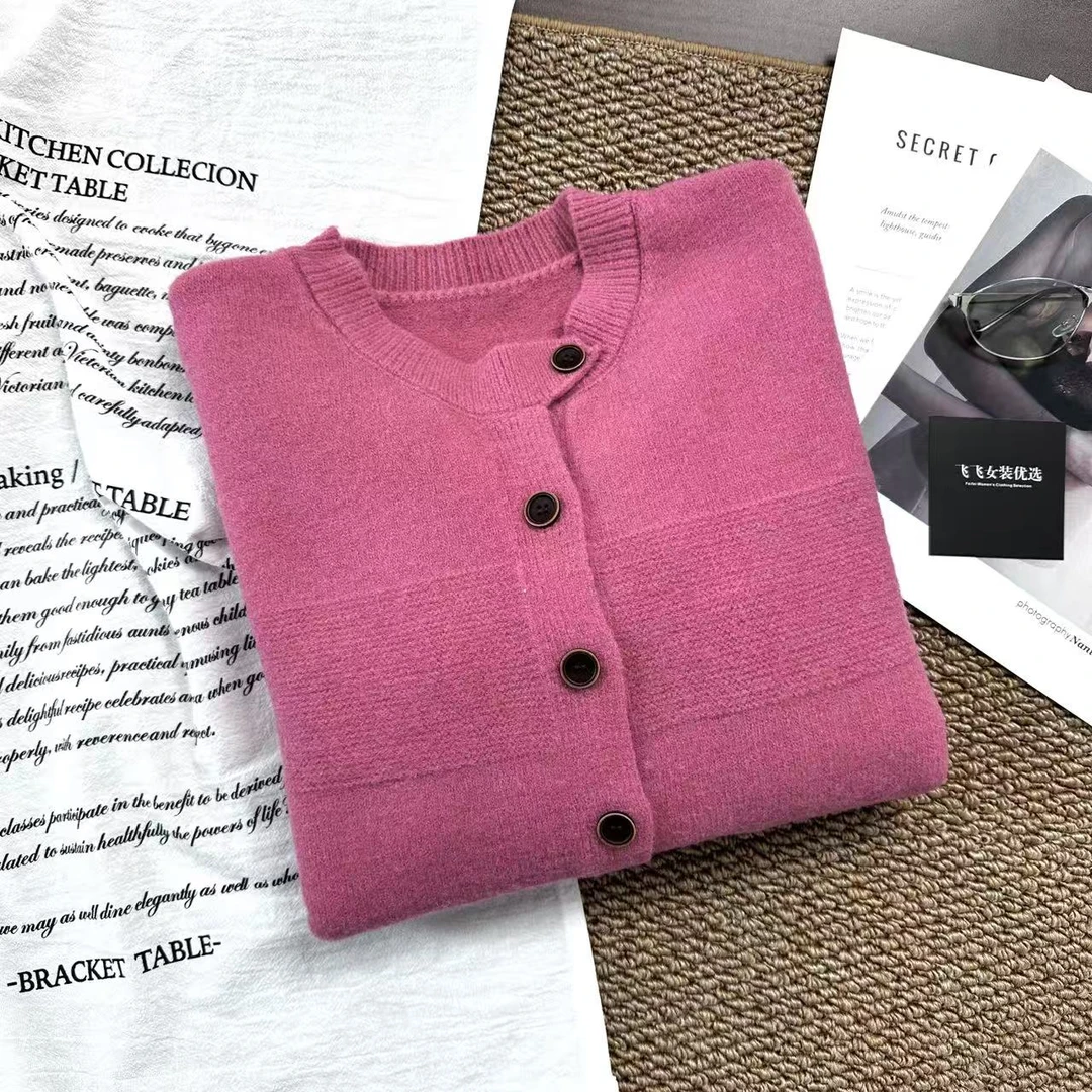 飞飞家1木纹扣开衫！韩国外单~巨巨显白洋气 纽扣外套#针织衫Y8768