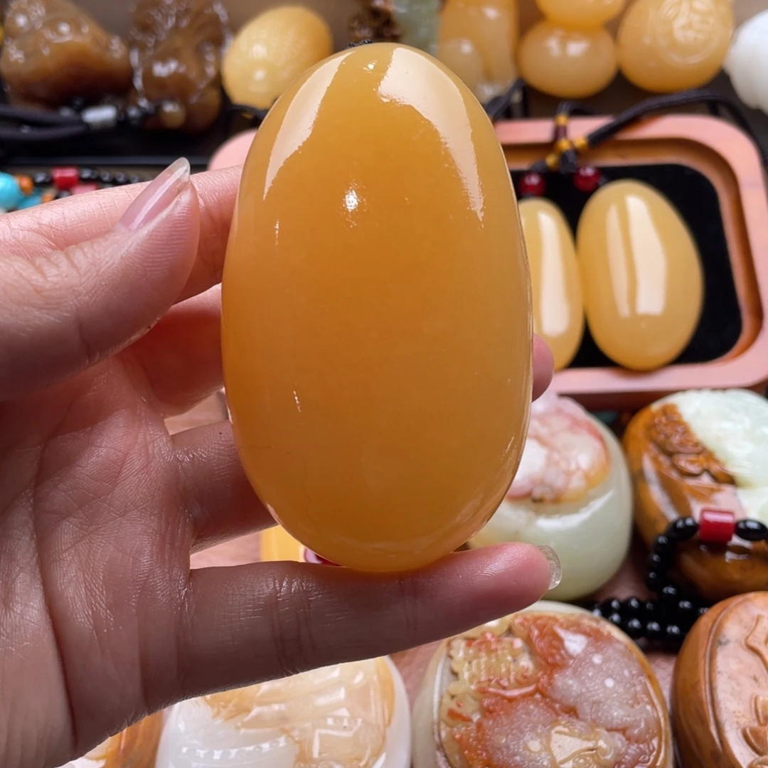 财****石材天然古青色石手把件