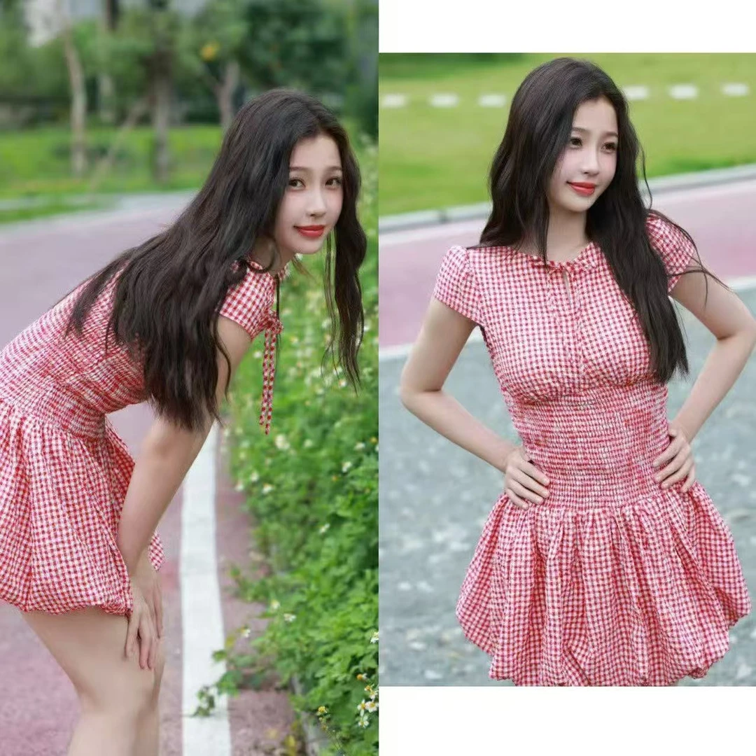 Miss Judy虞书欣同款格子无袖连衣裙小个子时尚小清新格纹短裙夏
