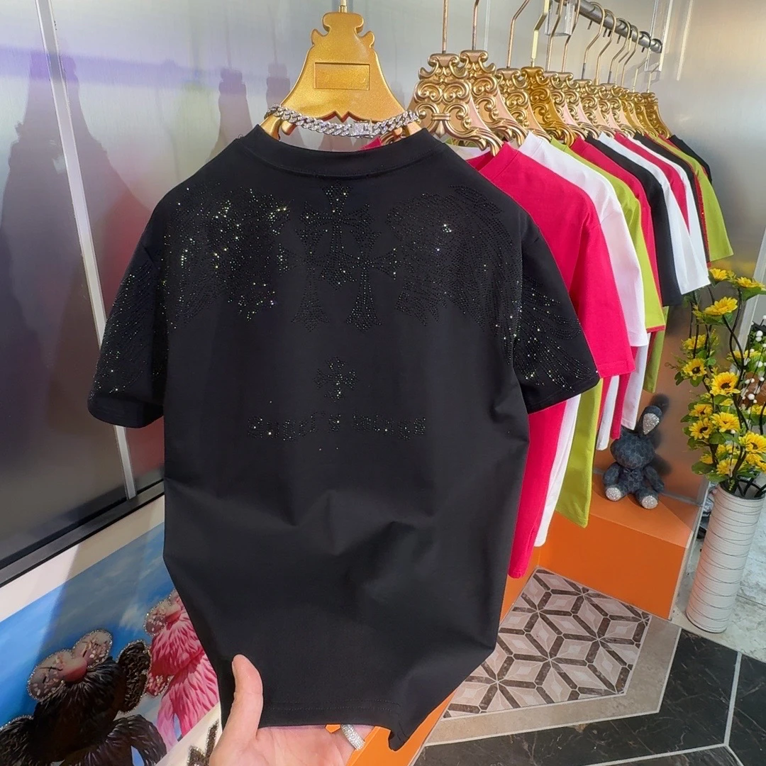 网红同款重工艺烫钻百搭圆领微阔短袖男士潮牌轻奢半袖T恤