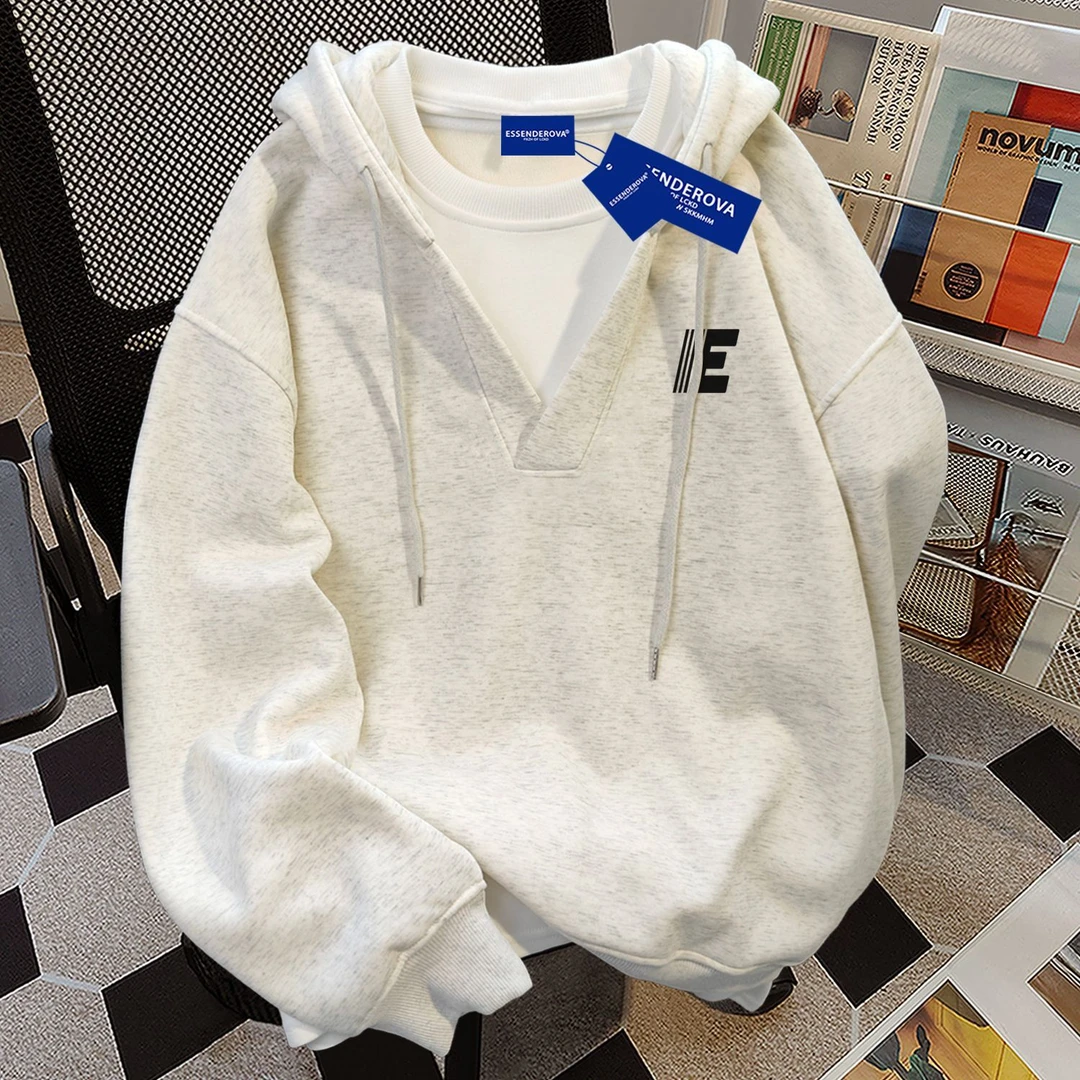 美式设计感假两件连帽卫衣女秋冬季宽松显瘦休闲气质加绒休闲外套