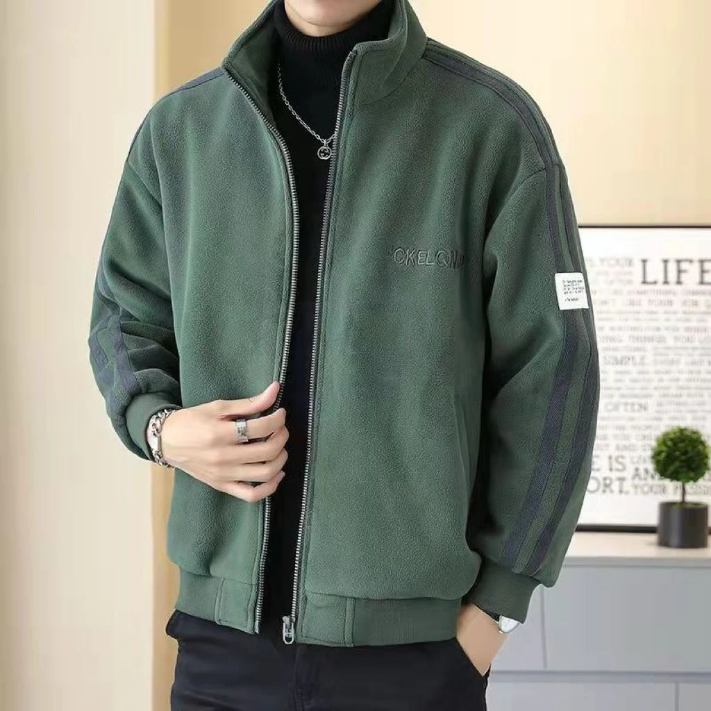 奥粒绒加厚外套男士2024冬季休闲夹克摇粒绒大码潮流男款长袖