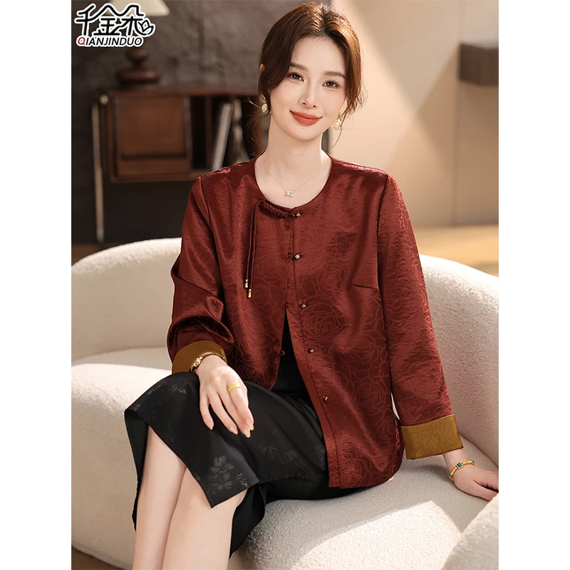 名牌妈妈秋装外套2025新款洋气中老年女士国风上衣时尚新中式衬衫