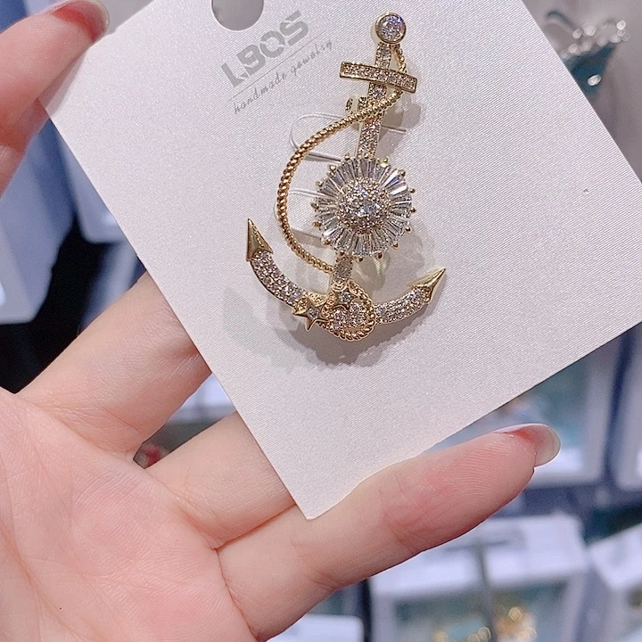 锆石铜合金船锚胸针