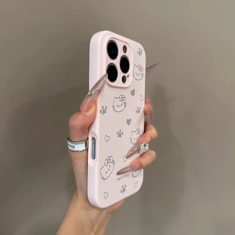 满屏猫咪爱心脚印硅胶适用iPhone16pro手机壳15promax个性14/13女