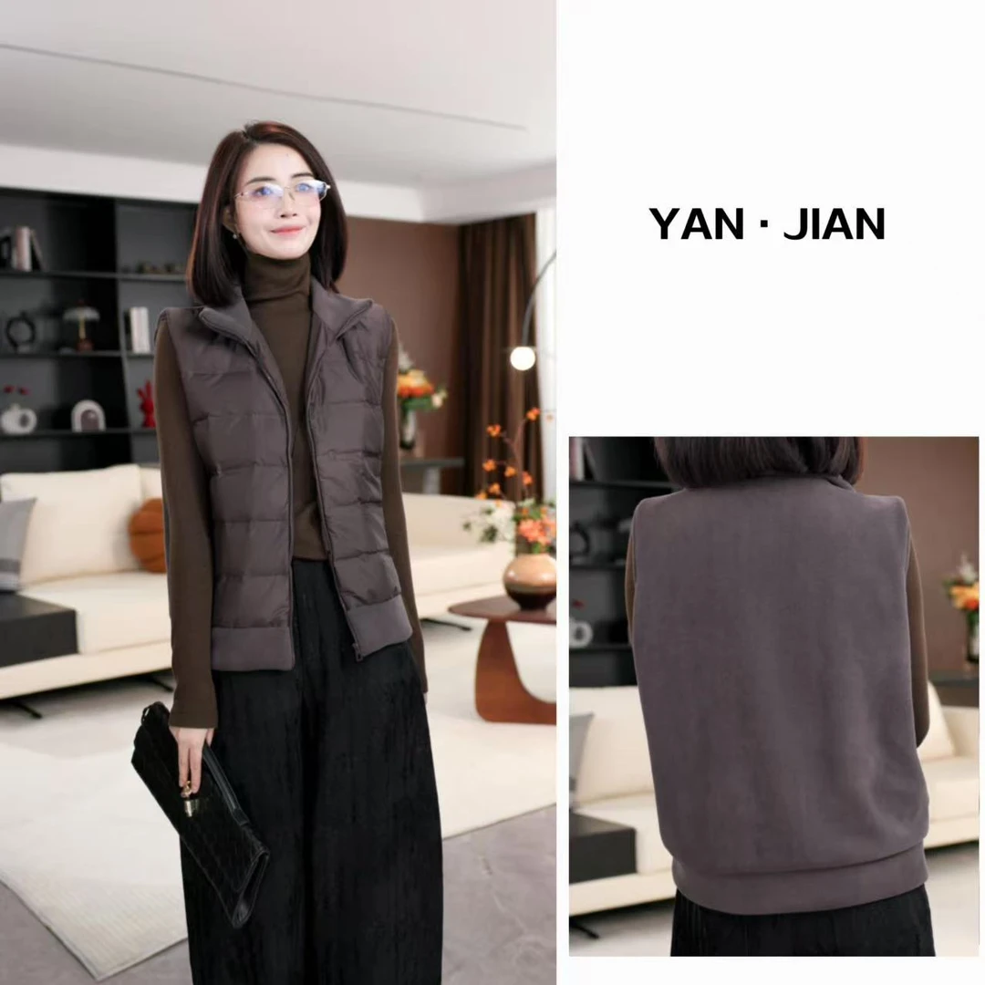 YAN JIAN【小火炉】90白鸭绒立领马甲拼接摇粒绒马甲