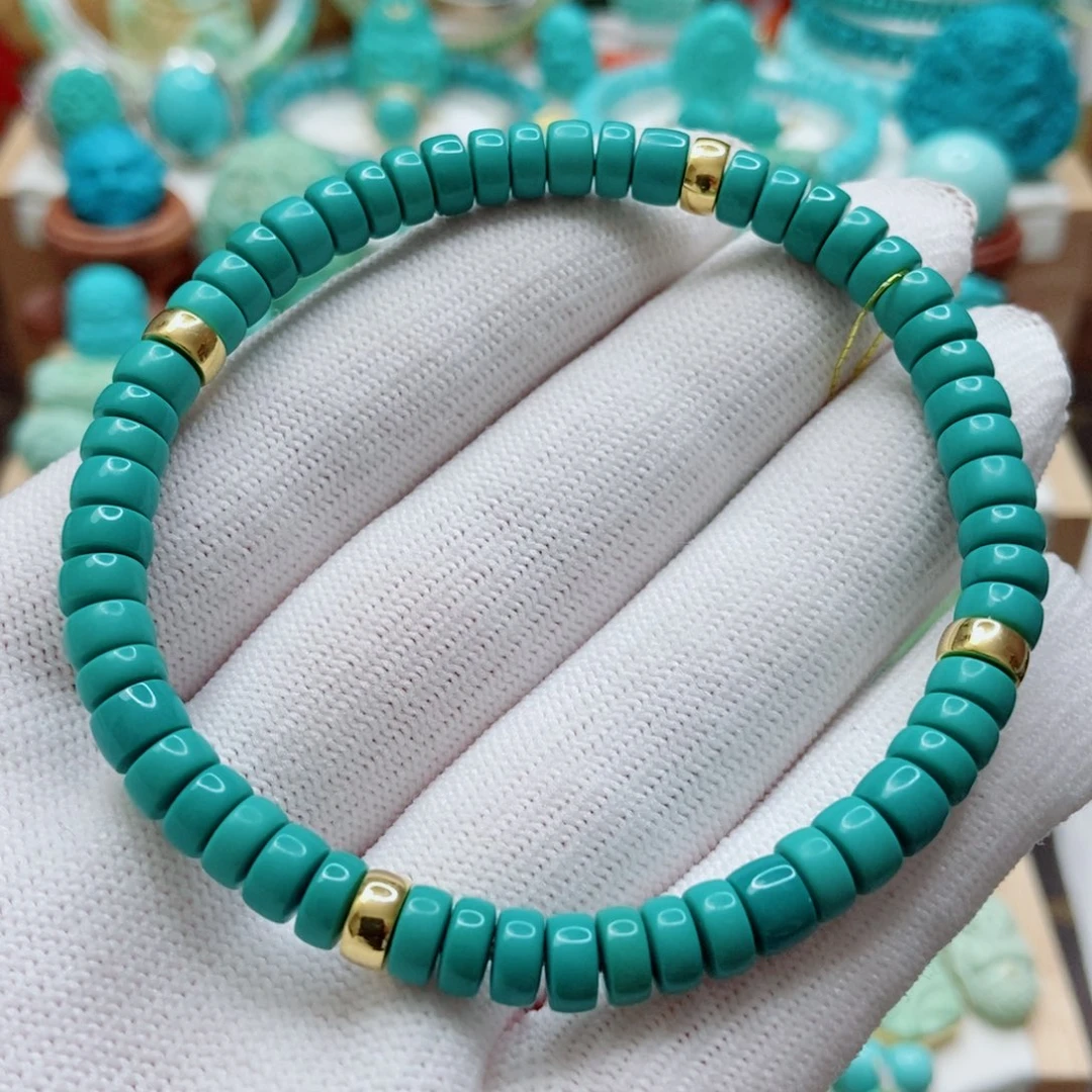 绿松石18K金镶嵌直切手串6m