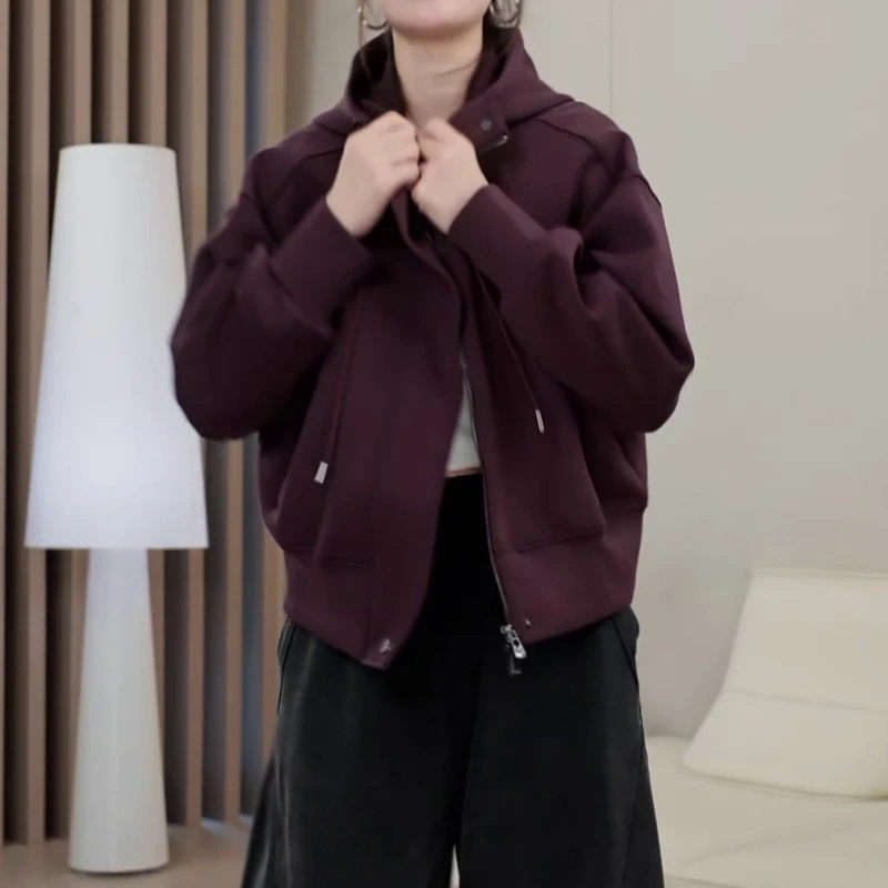 2025秋冬季新款女士复古短款连帽卫衣外套高级感百搭长袖开衫上衣