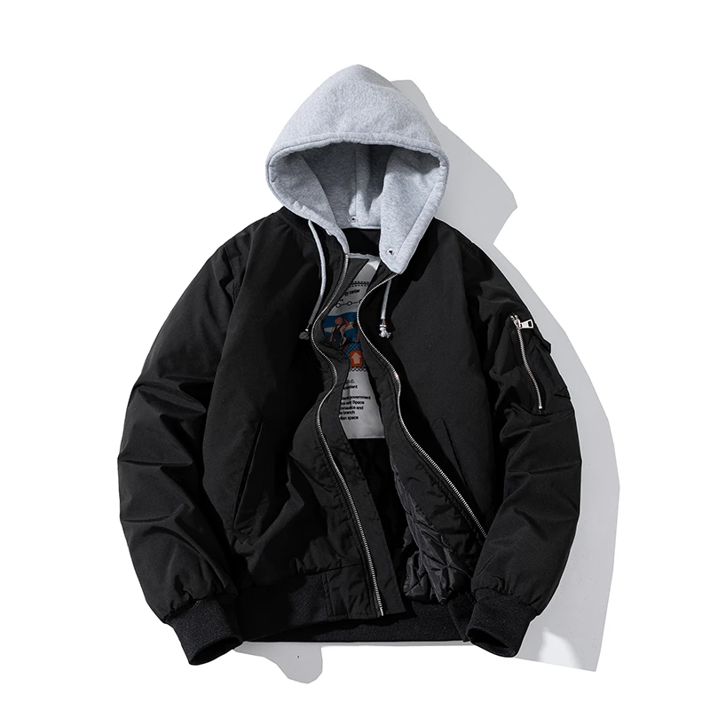 日系简约情侣棒球棉服外套男女纯色工装飞行员夹克加棉加厚秋冬季
