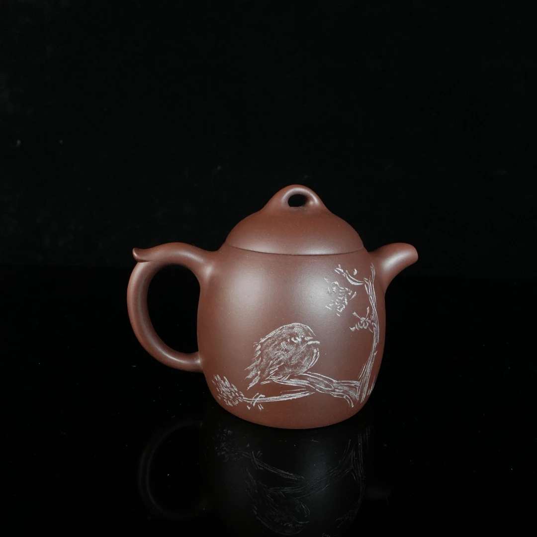 B6070 王煜绘画，陈伟制壶，何源陶刻 秦权，紫泥190cc