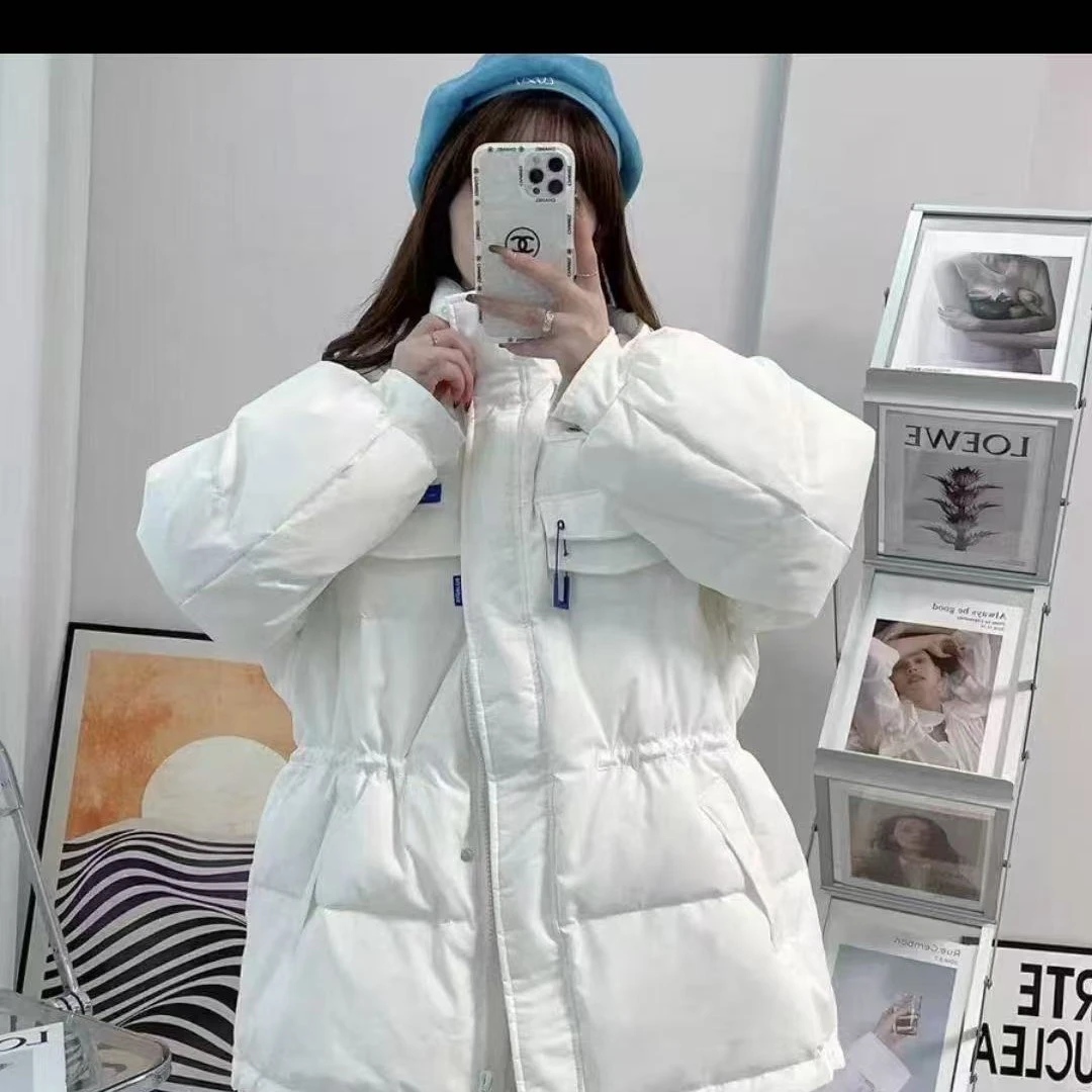 大别针克莱因蓝羽绒服收腰加厚中长款女式秋冬保暖外套