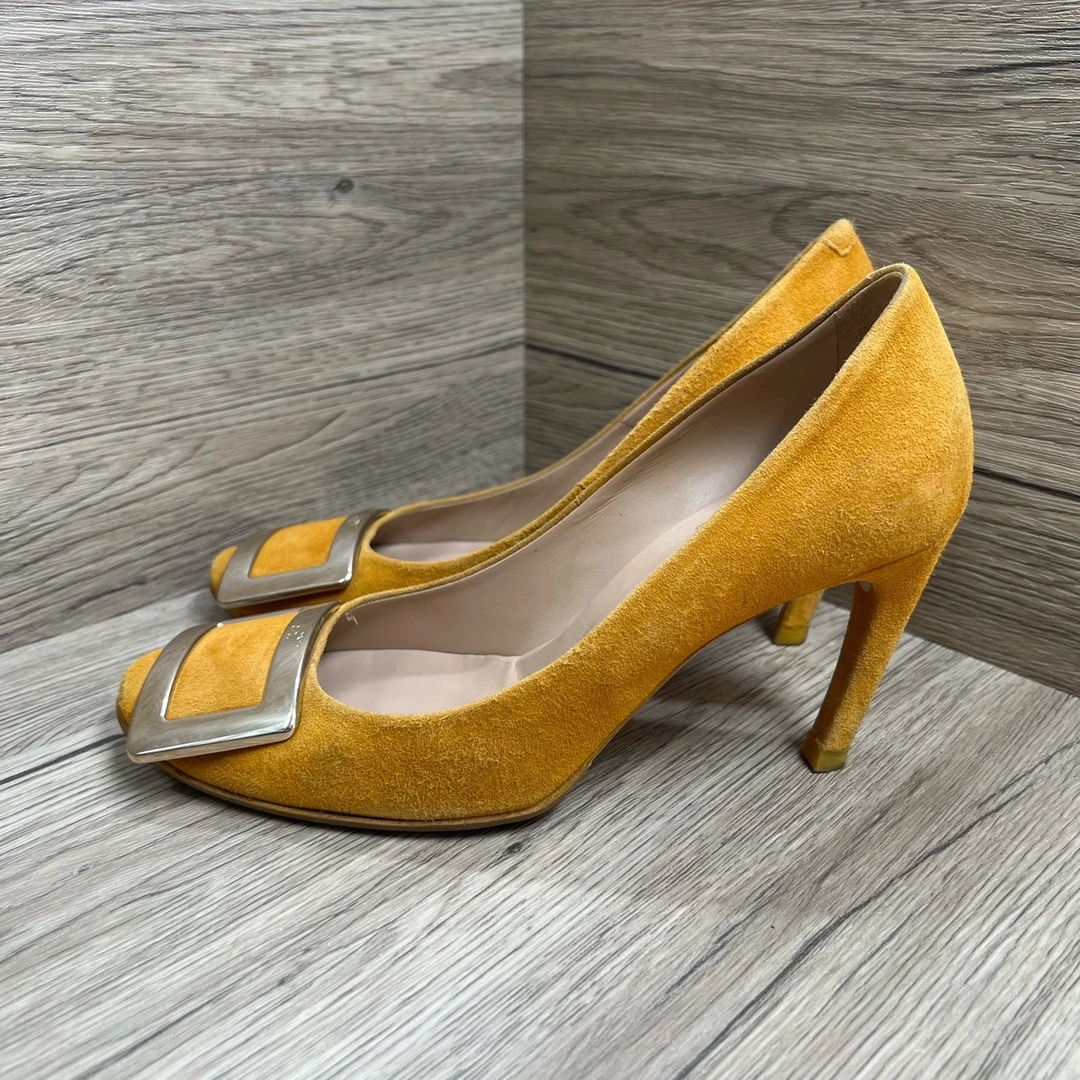 95新 Roger Vivier/罗杰·维威耶 黄方扣高跟鞋 36.5码