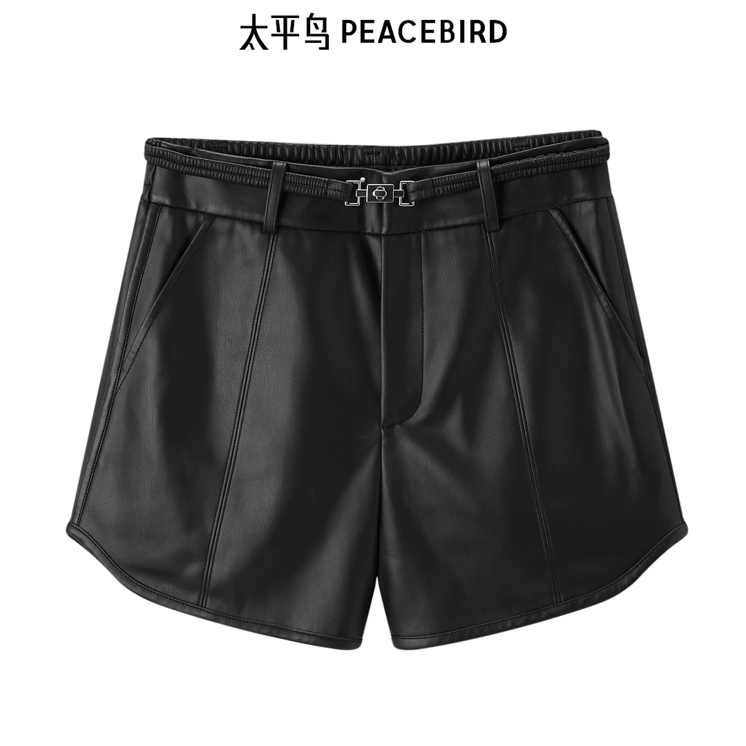 【赵老板专属】太平鸟女装冬季新款高腰宽松PU短裤A1GCD4203